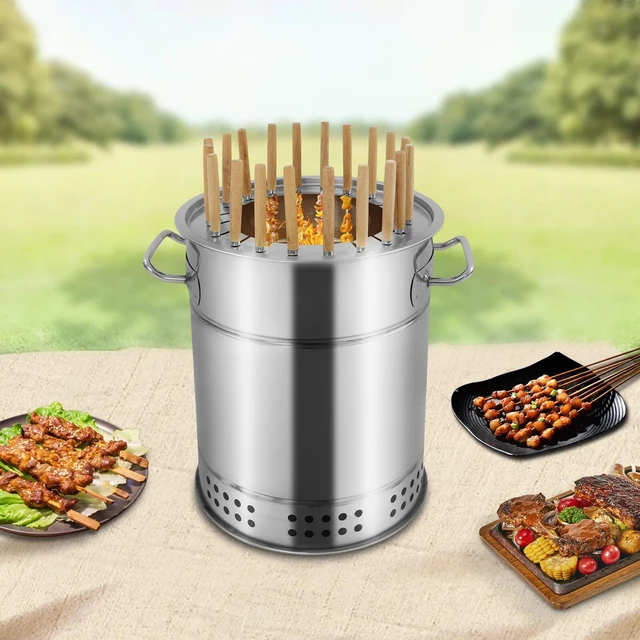 Main image of 2-in-1 Smokeless Stainless Steel BBQ Grill Barrel, Portable for Camping Picnic