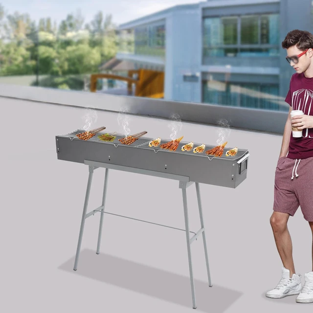 Main image of Portable Folding Charcoal BBQ Grill With Stand, Zinc-Iron Alloy, Grey