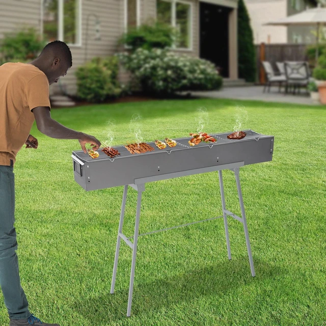 Alt view image 4 of 7 - Portable Folding Charcoal BBQ Grill With Stand, Zinc-Iron Alloy, Grey