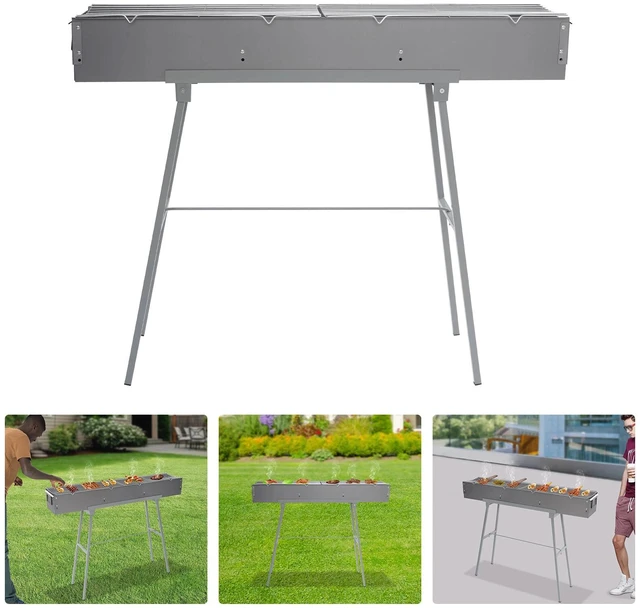 Alt view image 2 of 7 - Portable Folding Charcoal BBQ Grill With Stand, Zinc-Iron Alloy, Grey