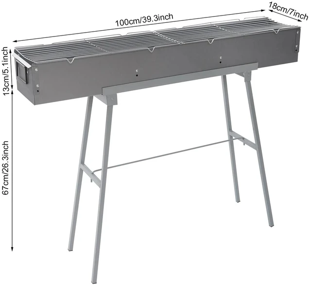 Alt view image 3 of 7 - Portable Folding Charcoal BBQ Grill With Stand, Zinc-Iron Alloy, Grey