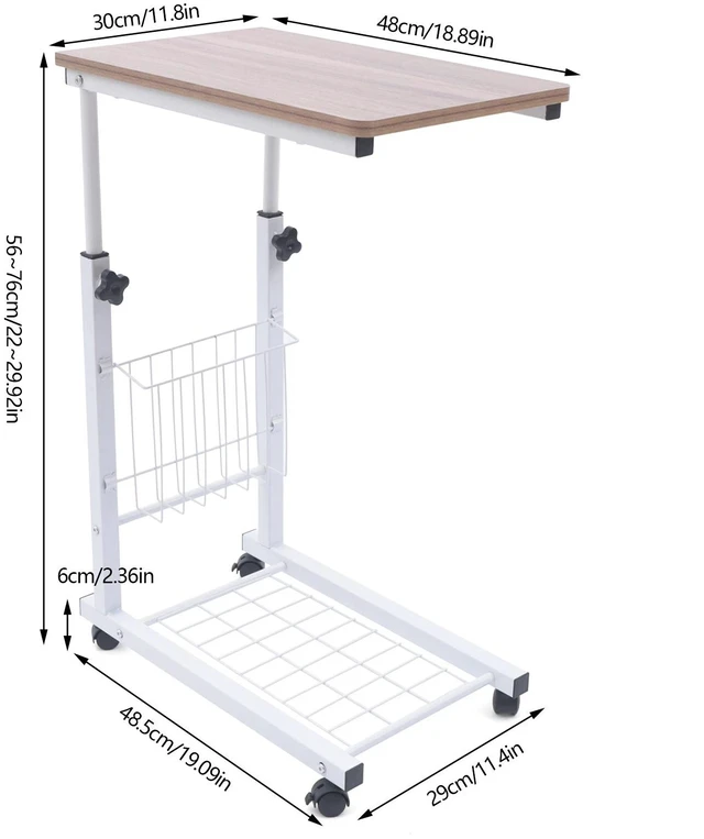 Alt view image 4 of 7 - Desk Bed Side Table Hospital Overbed Wheeled Tray Adjustable Bedside Working