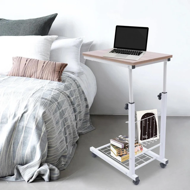 Alt view image 2 of 7 - Desk Bed Side Table Hospital Overbed Wheeled Tray Adjustable Bedside Working