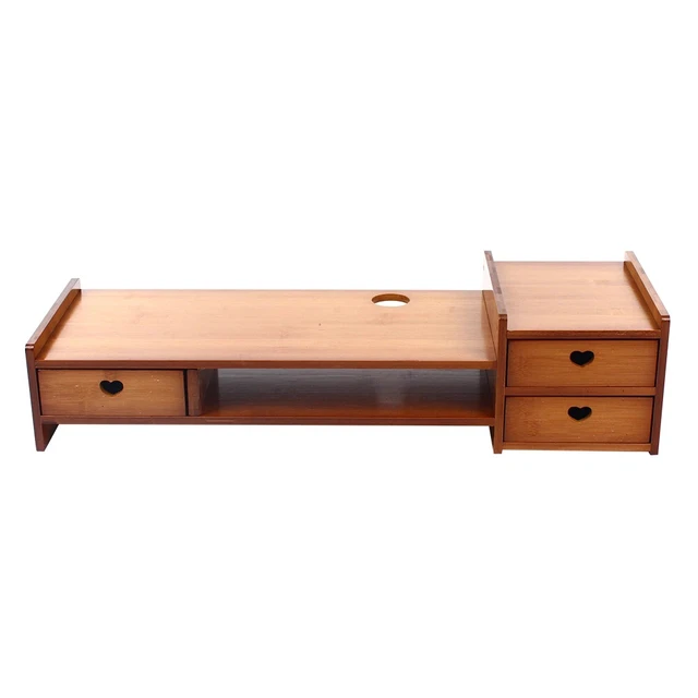 Alt view image 5 of 7 - Bamboo Monitor Stand Riser with Storage Slots & 3 Drawers