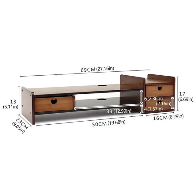 Alt view image 2 of 7 - Bamboo Monitor Stand Riser with Storage Slots & 3 Drawers