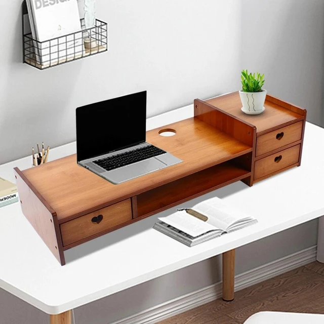 Main image of Bamboo Monitor Stand Riser with Storage Slots & 3 Drawers