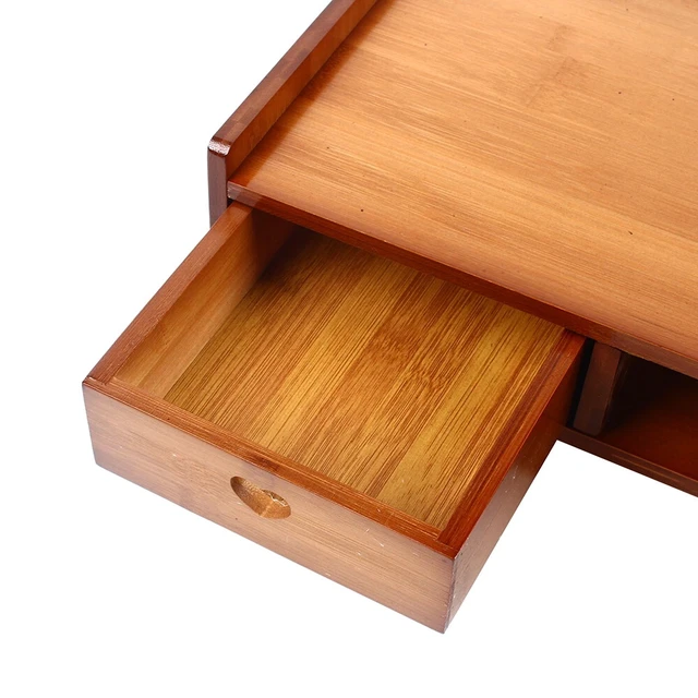 Alt view image 6 of 7 - Bamboo Monitor Stand Riser with Storage Slots & 3 Drawers
