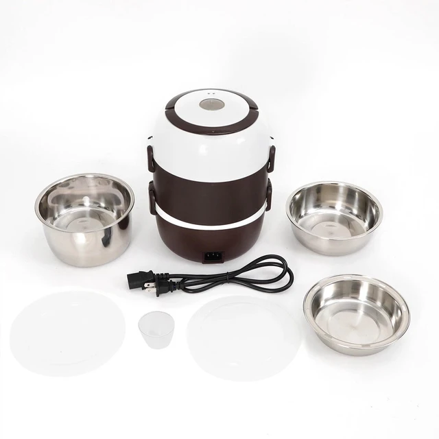 Alt view image 3 of 7 - Portable 2L 3 Layers Electric Lunch Box Steamer Pot Rice Cooker Stainless Steel