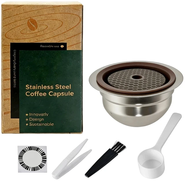 Alt view image 7 of 7 - Reusable Stainless Steel Coffee Capsule Shell Silver With Silicone Lid