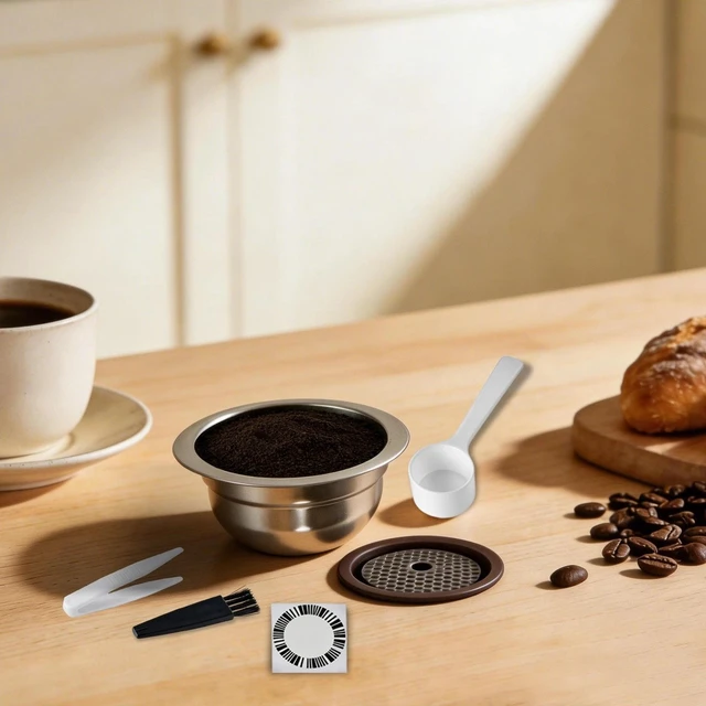 Alt view image 2 of 7 - Reusable Stainless Steel Coffee Capsule Shell Silver With Silicone Lid
