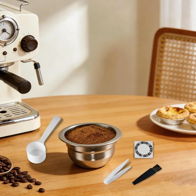 Alt view image 3 of 7 - Reusable Stainless Steel Coffee Capsule Shell Silver With Silicone Lid