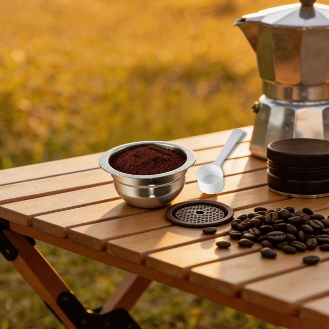 Alt view image 4 of 7 - Reusable Stainless Steel Coffee Capsule Shell Silver With Silicone Lid