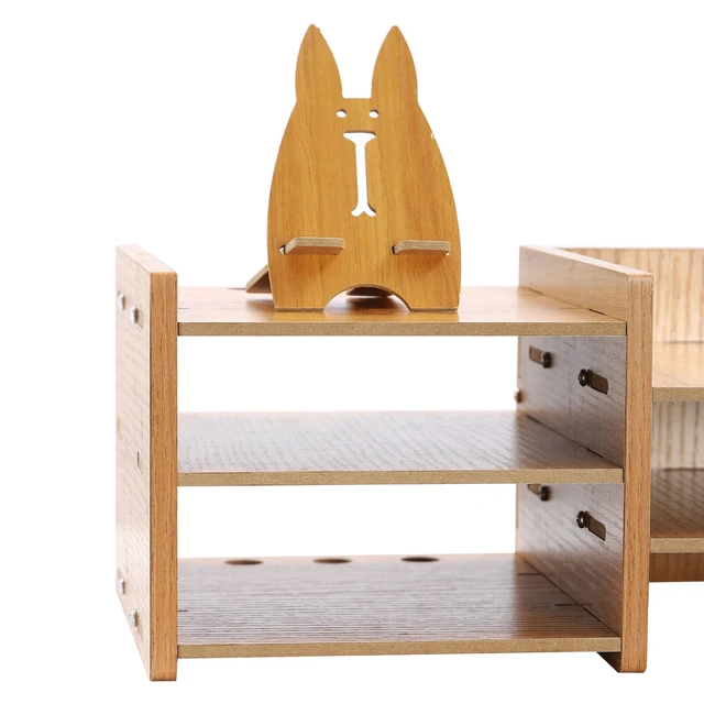 Alt view image 5 of 7 - Wood Monitor Stand Riser Computer Desk Storage Shelf Organizer Holder Drawer