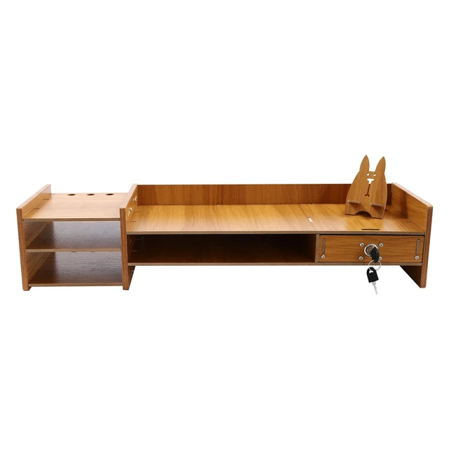 Alt view image 3 of 7 - Wood Monitor Stand Riser Computer Desk Storage Shelf Organizer Holder Drawer