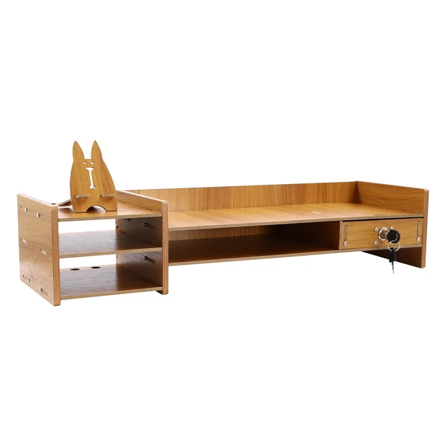 Alt view image 2 of 7 - Wood Monitor Stand Riser Computer Desk Storage Shelf Organizer Holder Drawer