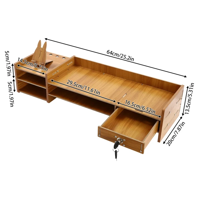 Alt view image 6 of 7 - Wood Monitor Stand Riser Computer Desk Storage Shelf Organizer Holder Drawer