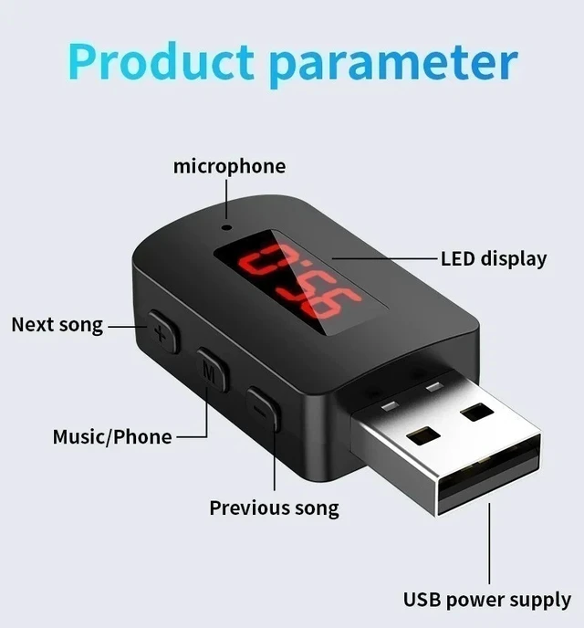 Alt view image 2 of 6 - Bluetooth 5.4 Car Transmitter Receiver Handsfree Call USB Mini Wireless Audio US