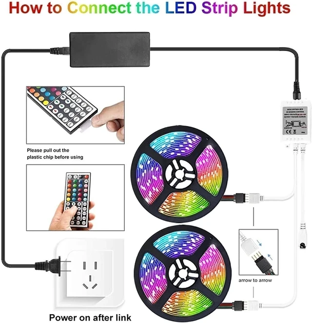 Alt view image 3 of 6 - LED Strip Lights 32ft RGB 5050 Colour Changing Tape Cabinet Kitchen TV Lighting