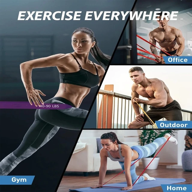 Alt view image 6 of 6 - Heavy Duty Resistance Bands Set of 4 for Gym Exercise Pull up Fitness Workout