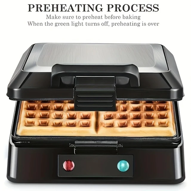 Alt view image 5 of 6 - Heavy Waffle Maker Iron Square Non-Stick Double Waring 4 Belgian Machine Baking