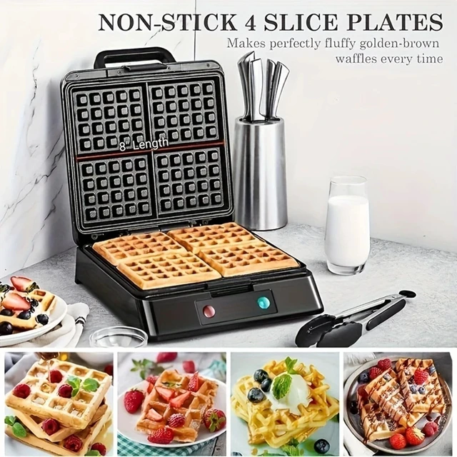 Alt view image 2 of 6 - Heavy Waffle Maker Iron Square Non-Stick Double Waring 4 Belgian Machine Baking