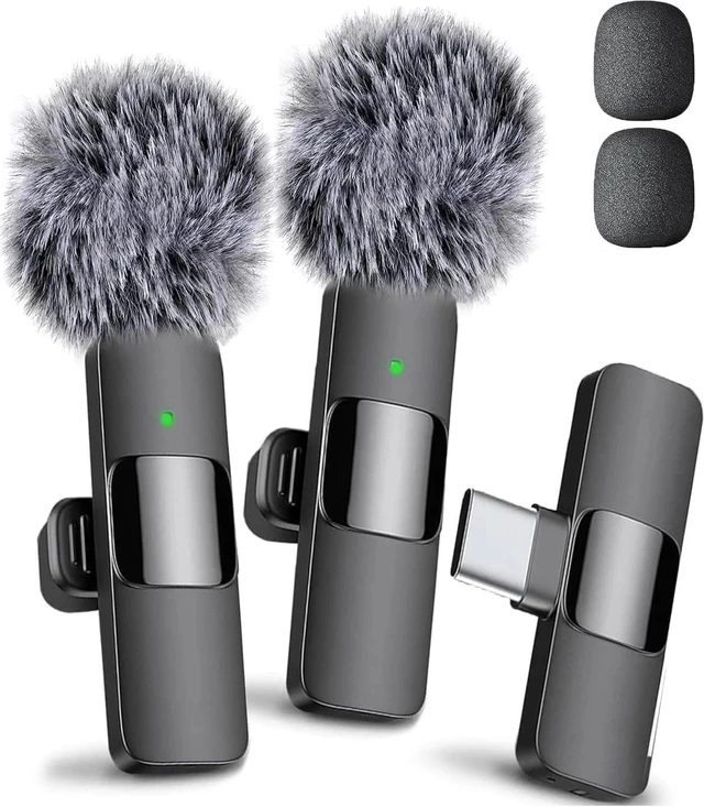 Main image of Wireless Lavalier Microphone Audio Video Recording Mic For iPhone + Android US For USB C Device (2 Mic)