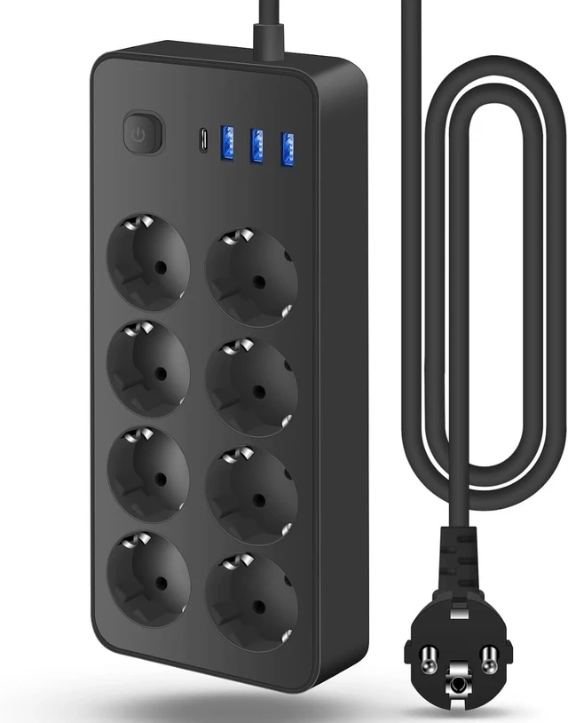Alt view image 7 of 7 - Extension Lead with USB C Ports Power Strips with 8 Way Outlets 4USB -EU Plug