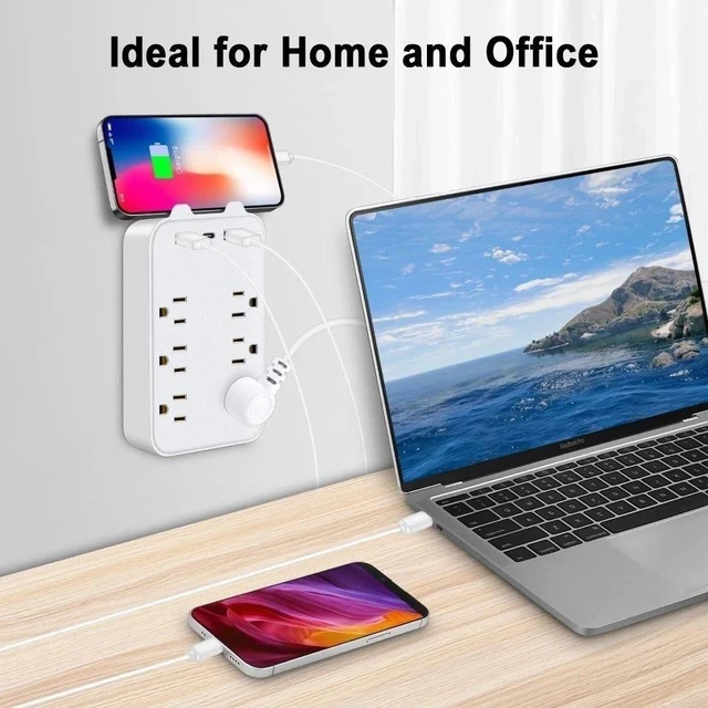 Alt view image 3 of 7 - 6 Outlet Extender Surge Protector Multi Plug Wall Adapter with USB Charger Ports