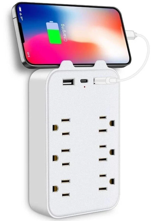 Main image of 6 Outlet Extender Surge Protector Multi Plug Wall Adapter with USB Charger Ports