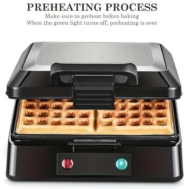 Alt view image 3 of 6 - Non-Stick Square Belgian Waffle Maker Heavy Duty 4 Slice Baking Iron Maker