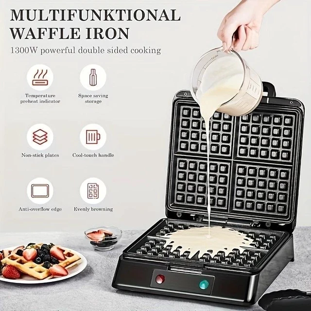 Alt view image 6 of 6 - Non-Stick Square Belgian Waffle Maker Heavy Duty 4 Slice Baking Iron Maker