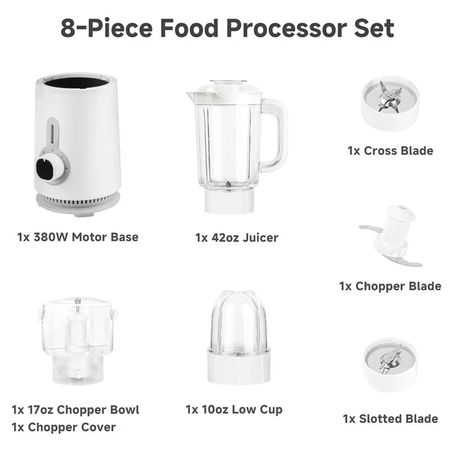 Alt view image 6 of 7 - 8-Piece 3 in 1 Blender Food Processor Set 380W 42oz Smoothie Maker Meat Chopper