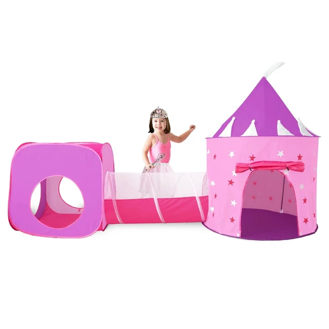 Alt view image 6 of 7 - 3pc Kids Princess Castle Play Tents & Tunnel Set, Indoor Toy
