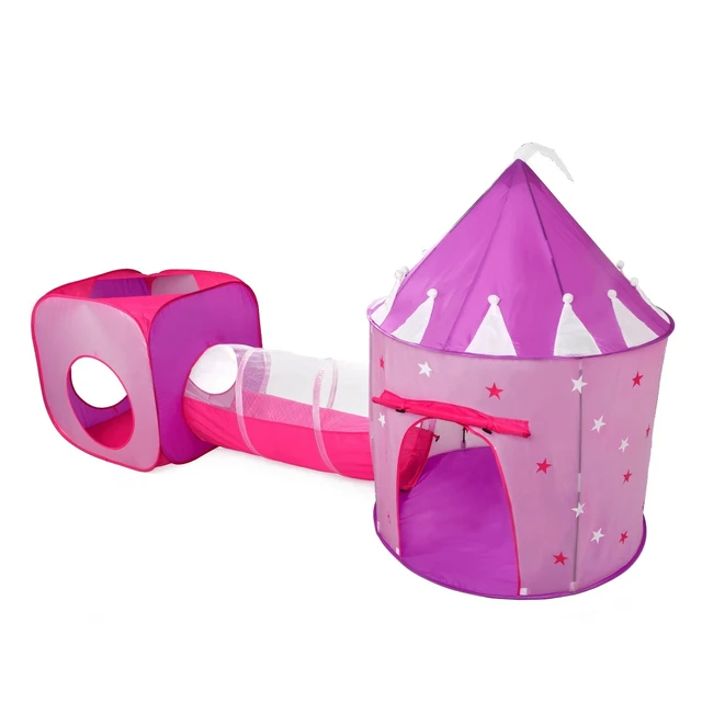 Alt view image 4 of 7 - 3pc Kids Princess Castle Play Tents & Tunnel Set, Indoor Toy