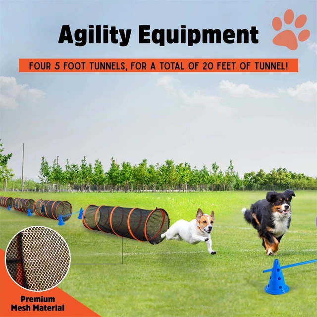 Alt view image 7 of 7 - NEWEST Dog Agility Tunnels Set - 4-way PLUS! Orange/Black