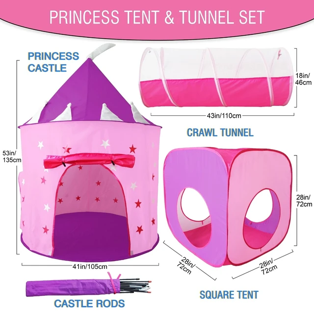 Alt view image 4 of 7 - Girls Princess Castle Tent & tunnel! BONUS Tutu,Wand,Crown,Ring
