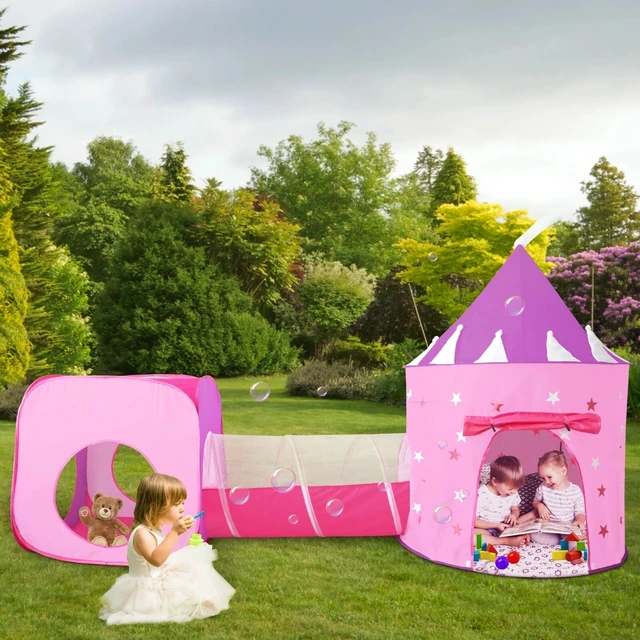 Alt view image 3 of 7 - Girls Princess Castle Tent & tunnel! BONUS Tutu,Wand,Crown,Ring