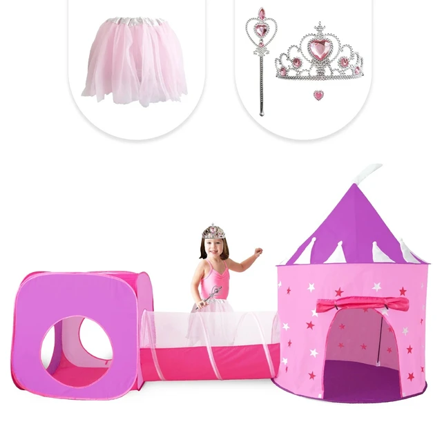 Alt view image 7 of 7 - Girls Princess Castle Tent & tunnel! BONUS Tutu,Wand,Crown,Ring