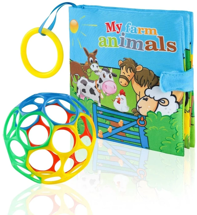 Main image of Baby First Toy Set, Cloth Crinkle Baby Book, Baby Ball Soft Teething Toy