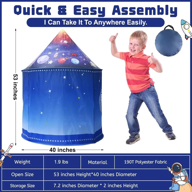 Alt view image 2 of 6 - Rocket Ship Space Pop Up Play Tent for Kids-Astronaut Pretend Playhouse Gift