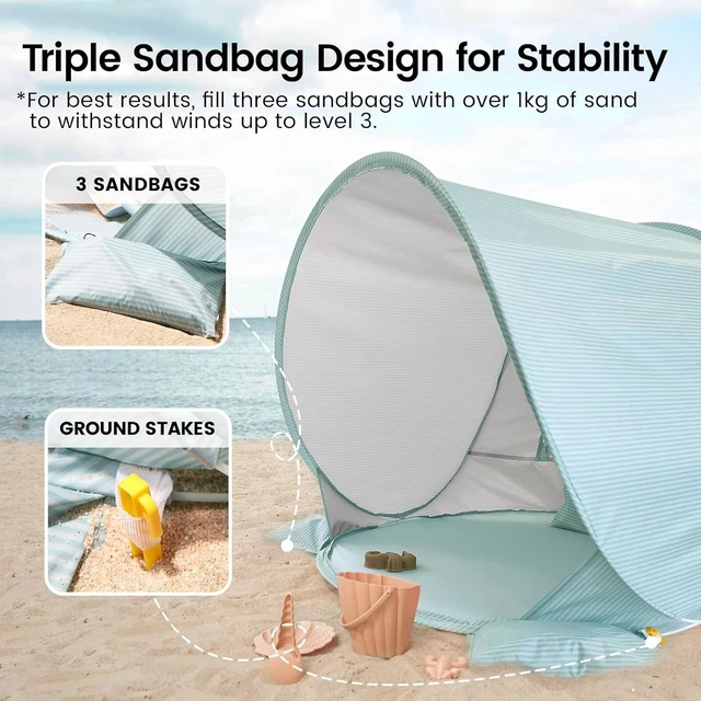Alt view image 6 of 6 - Baby Beach Tent Pop Up Baby Tent with UV Protection, Portable Baby Beach