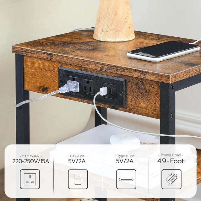 Alt view image 4 of 7 - Side Table with Charging Station and USB Port, Small End Table