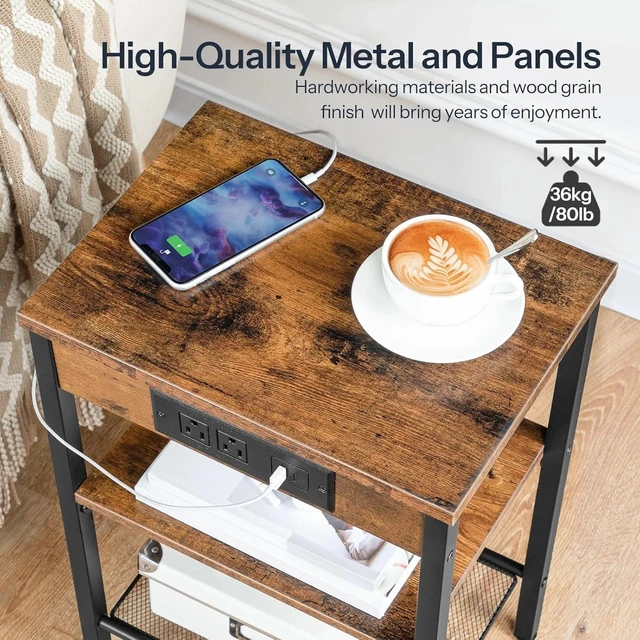 Alt view image 6 of 7 - Side Table with Charging Station and USB Port, Small End Table