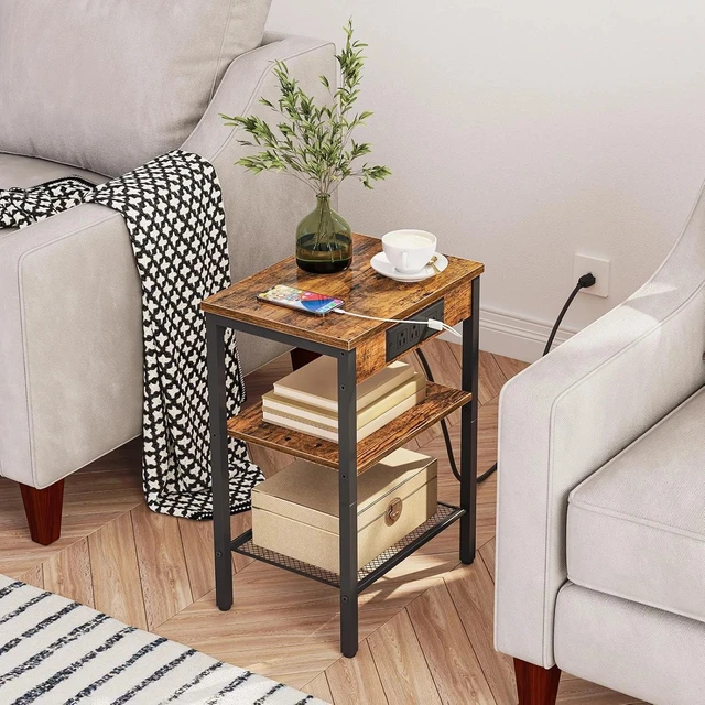 Alt view image 3 of 7 - Side Table with Charging Station and USB Port, Small End Table