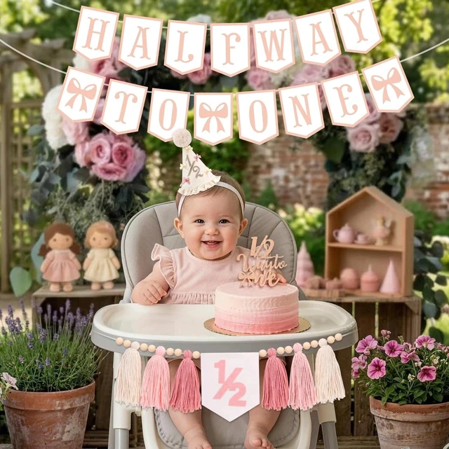 Alt view image 4 of 5 - Half Birthday Decorations for Baby Girl, Bow 6 Party Supplies