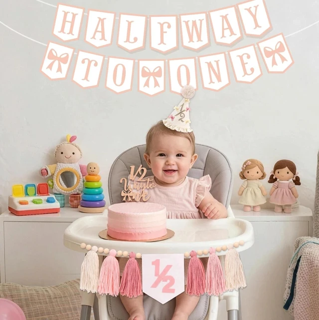 Alt view image 2 of 5 - Half Birthday Decorations for Baby Girl, Bow 6 Party Supplies