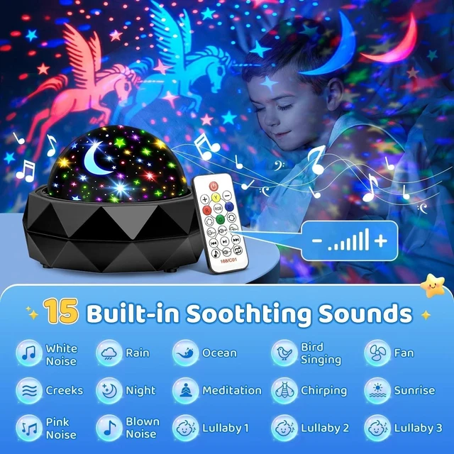 Alt view image 3 of 7 - Night Light Projector for Kids Room - 15 Colors, 15 White Noise, 3 Films