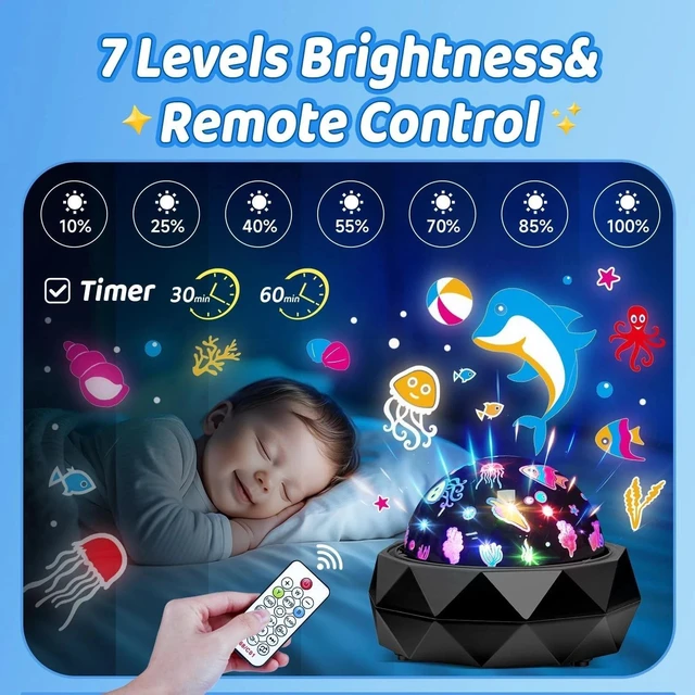 Alt view image 2 of 7 - Night Light Projector for Kids Room - 15 Colors, 15 White Noise, 3 Films