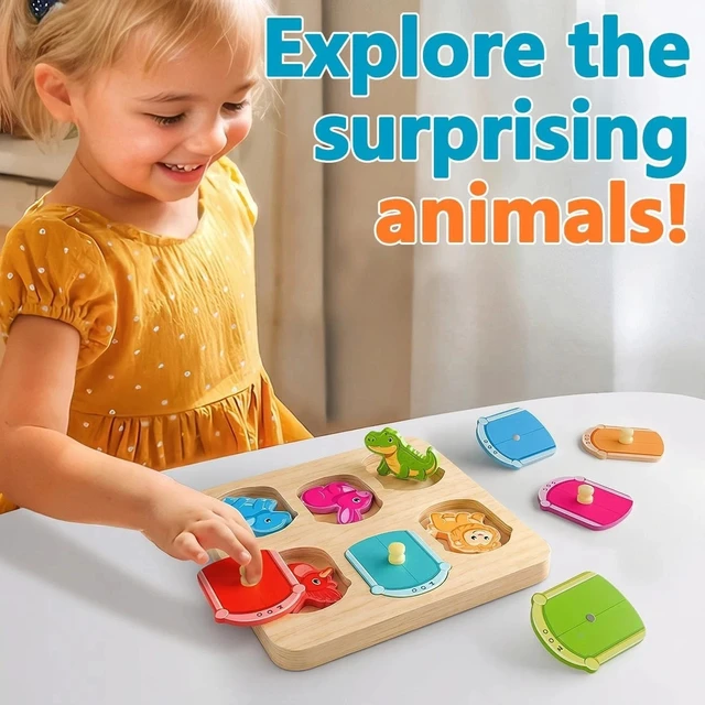Alt view image 6 of 7 - Wooden Animal Peg Puzzle : Baby Puzzles 12-18 , Montessori Baby Toys