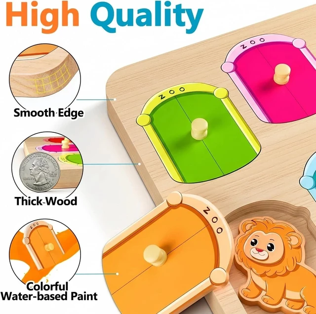 Alt view image 2 of 7 - Wooden Animal Peg Puzzle : Baby Puzzles 12-18 , Montessori Baby Toys